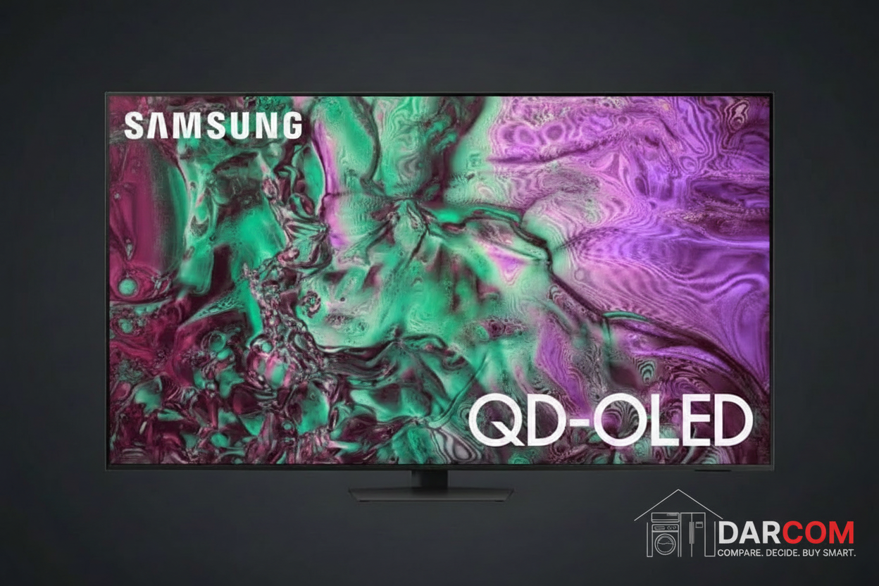 Samsung Neo QLED TV with DARCOM logo - Dark Background