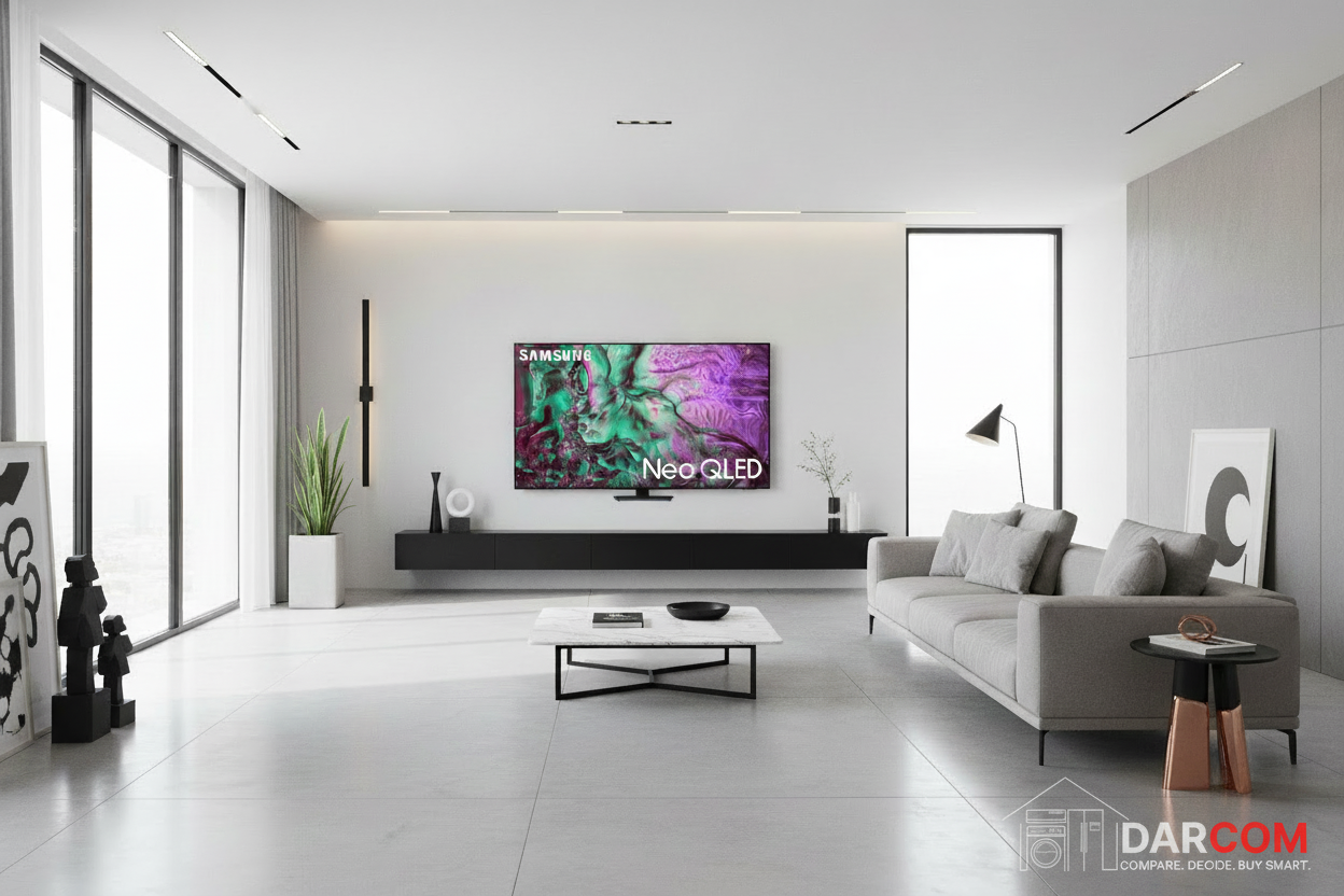 Samsung Neo QLED TV with DARCOM logo - Living Room