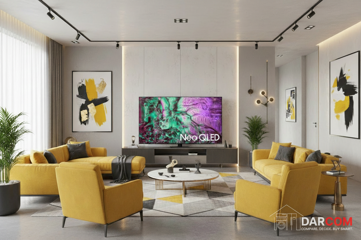 Samsung Neo QLED TV with DARCOM logo - Living Room