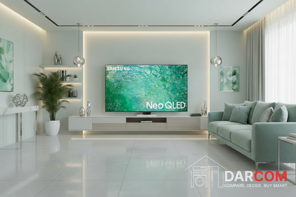 Samsung Neo QLED TV with DARCOM logo - Living Room