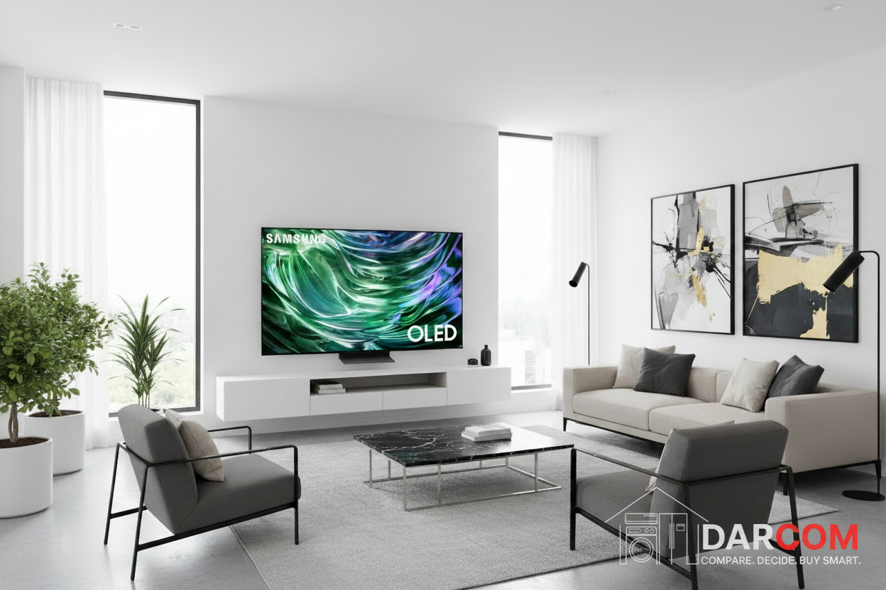 Samsung QD-OLED TV with DARCOM logo - Living Room