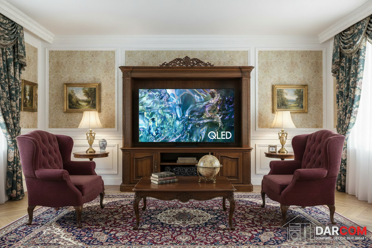 Samsung QLED TV with DARCOM logo - Classic Living Room