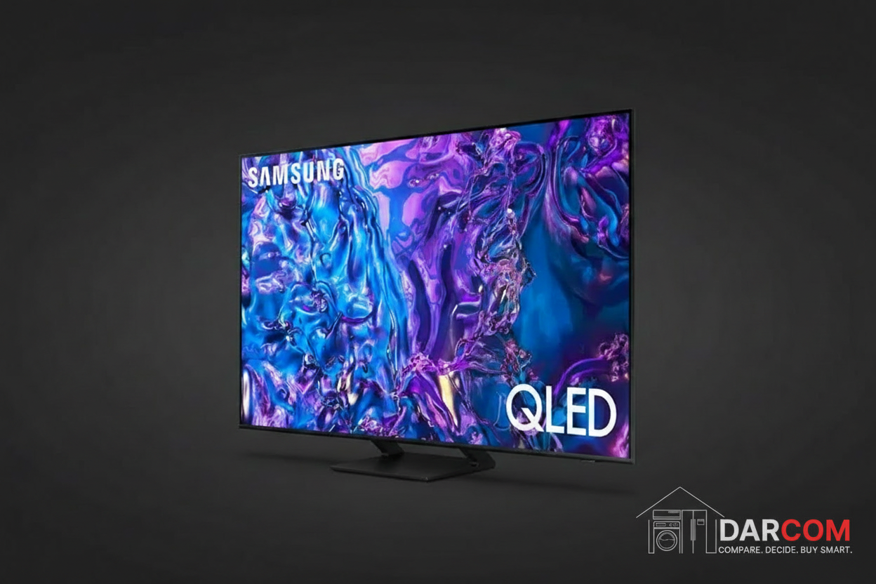 Samsung QLED TV with DARCOM logo - Dark Background