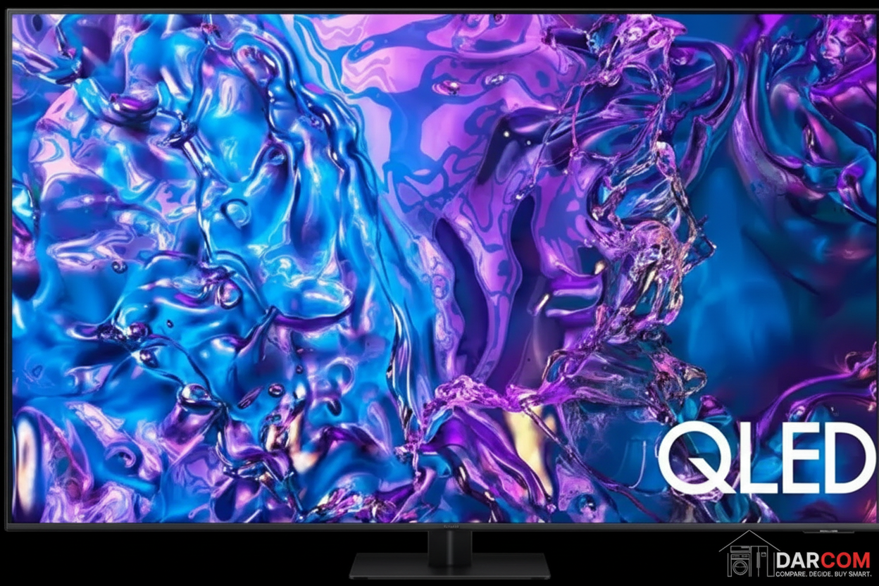 Samsung QLED TV with DARCOM logo - Dark Background