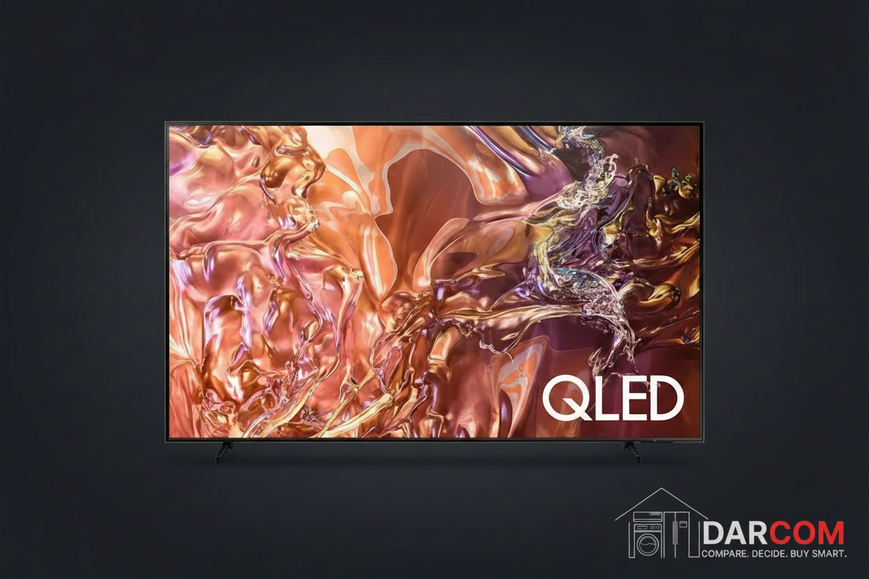 Samsung QLED TV with DARCOM logo - Dark Background