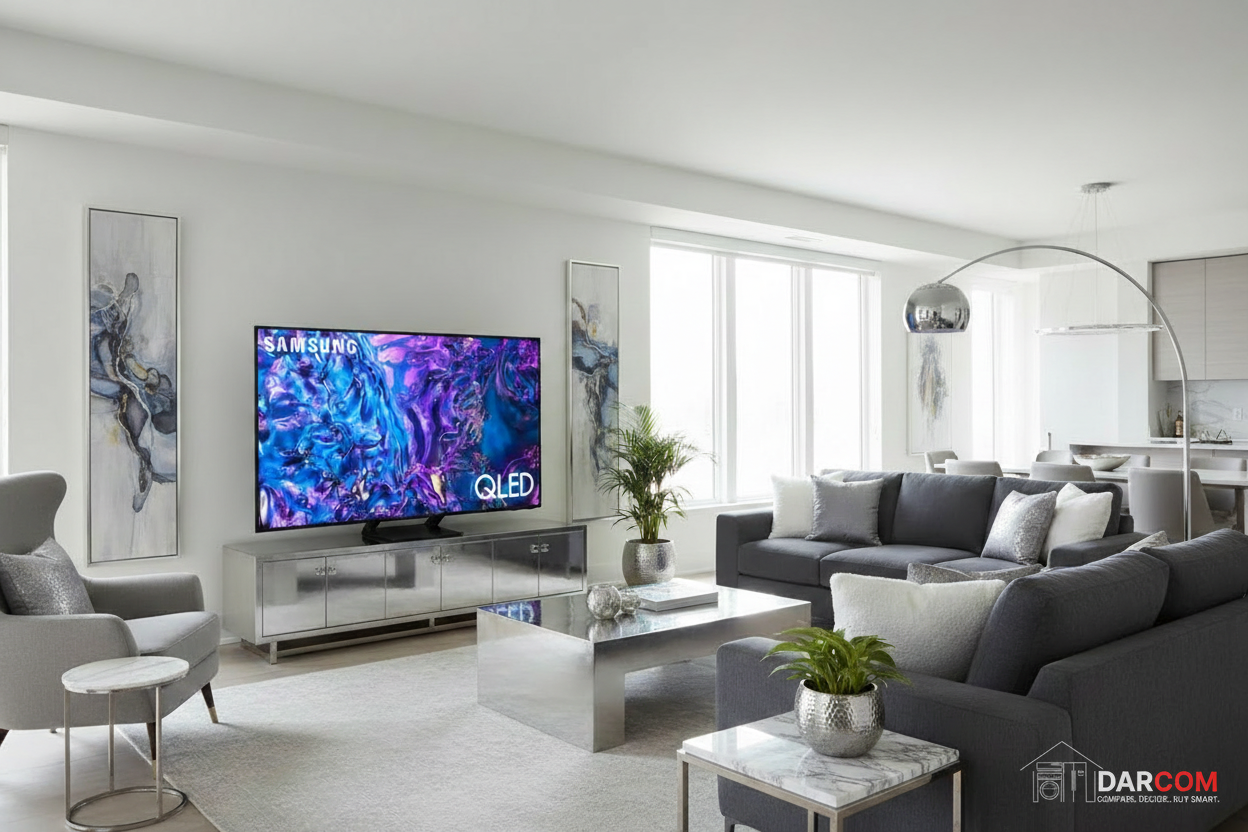 Samsung QLED TV with DARCOM logo - Living Room