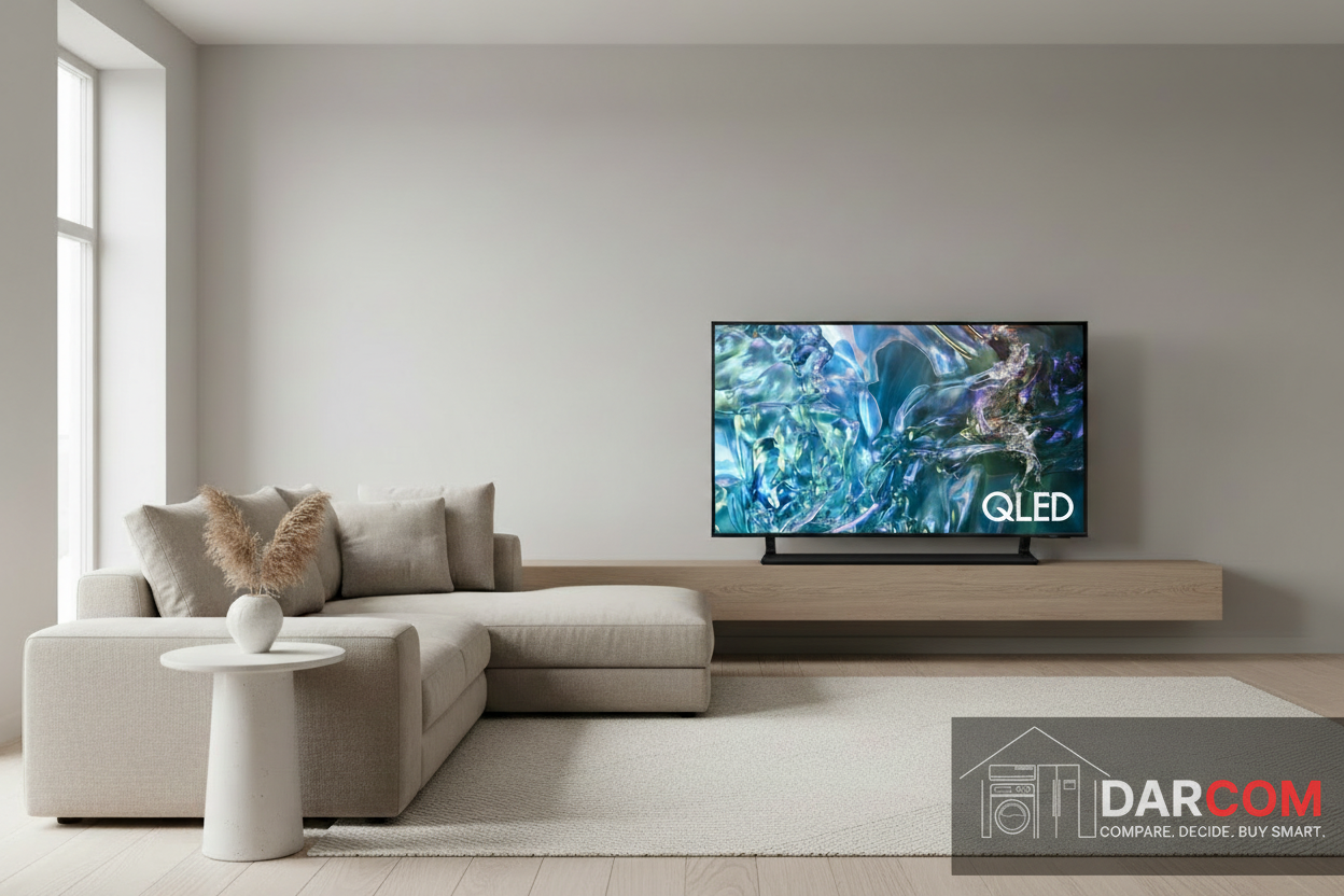 Samsung QLED TV with DARCOM logo - Minimalistic Space