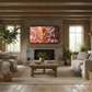 Samsung QLED TV with DARCOM logo - Rustic Living Room