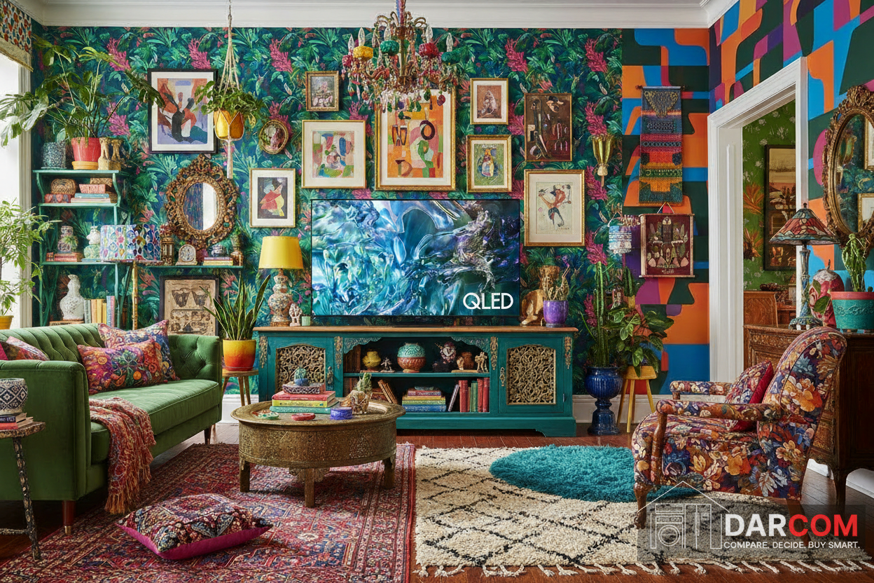 Samsung QLED TV with DARCOM logo - Vibrant Space