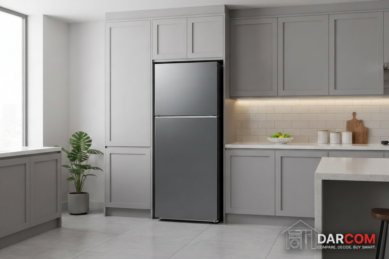 Samsung Refrigerator Dusty Gray Kitchen with Darcom Logo