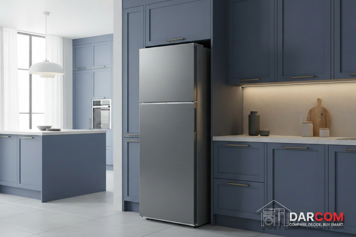 Samsung Refrigerator Dusty Navy Kitchen with Darcom Logo