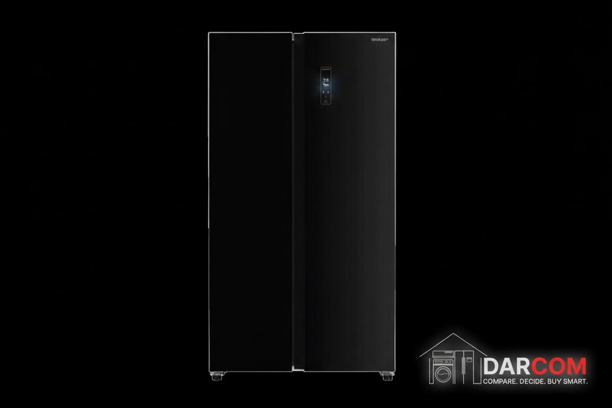 Sharp Refrigerator Dark Background with Darcom Logo
