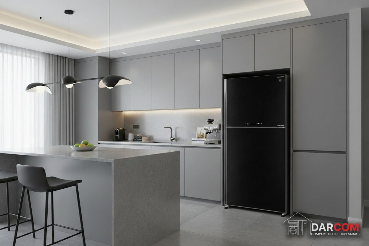 Sharp Refrigerator Gray Accents with Darcom Logo
