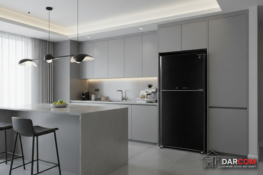 Sharp Refrigerator Gray Accents with Darcom Logo
