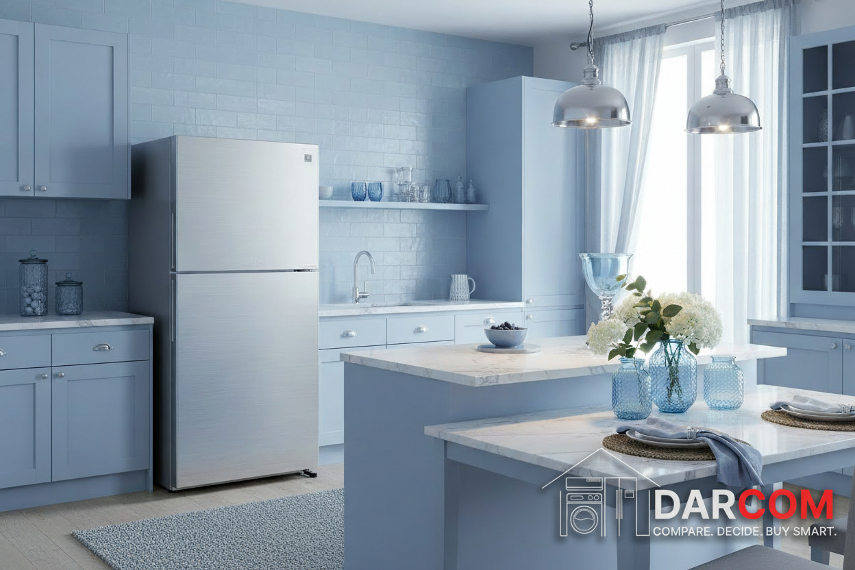 Sharp Refrigerator Light Blue with Darcom Logo