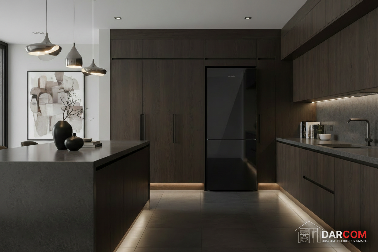 Skyworth Bottom Mount Refrigerator Lifestyle with Darcom Logo