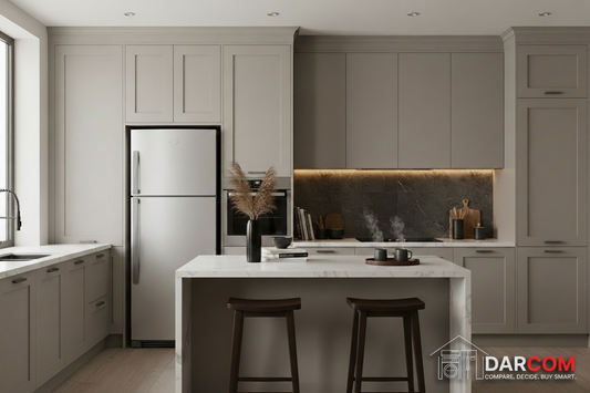 Skyworth Refrigerator Sand Gray Kitchen with Darcom Logo