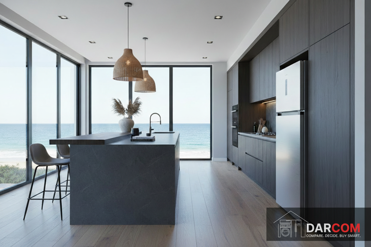 Skyworth Top Mount Refrigerator Beach Lifestyle with Darcom Logo