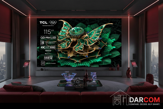 TCL 115C7K with DARCOM logo - Lifestyle