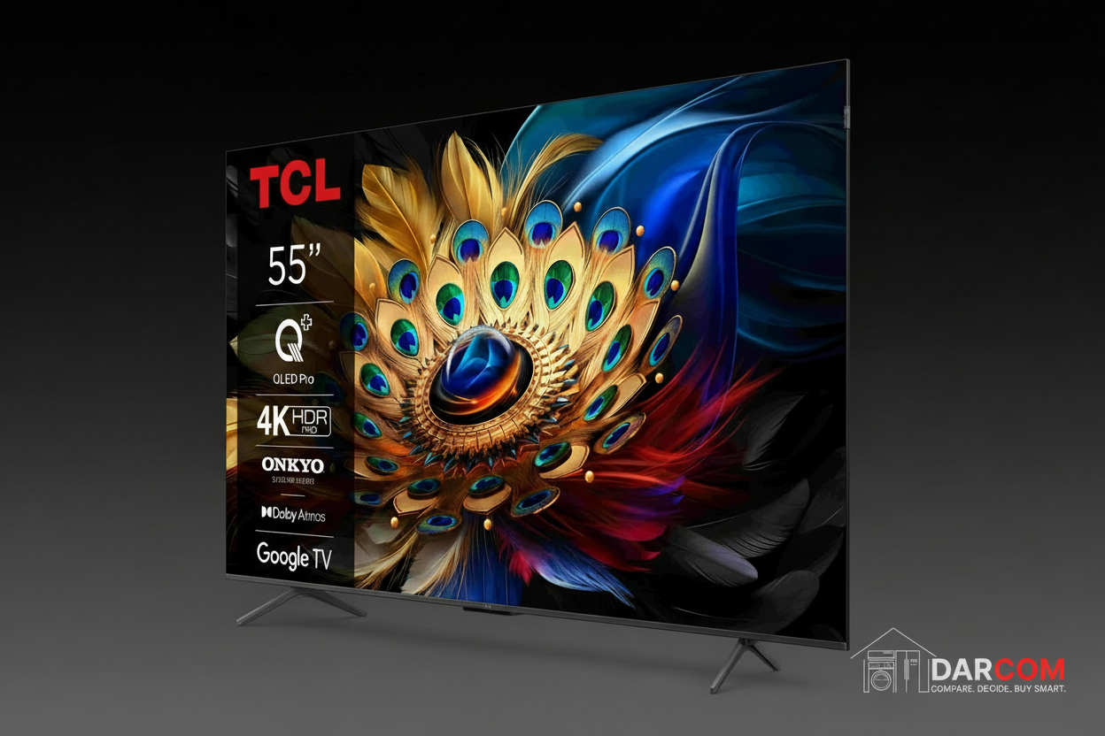 TCL 55" QLED with DARCOM logo - Dark Background