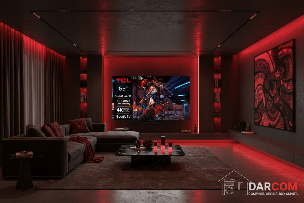 TCL 65C745 with DARCOM logo - Lifestyle