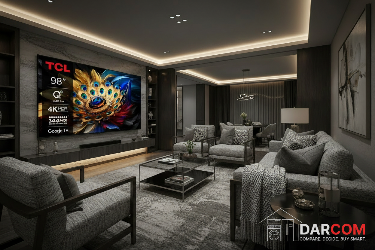 TCL 98" QLED with DARCOM logo - Lifestyle