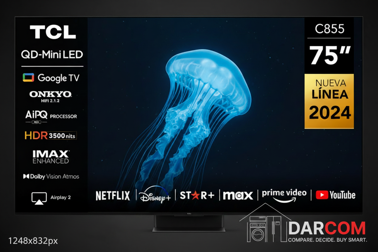 TCL TV with DARCOM logo - Dark Background