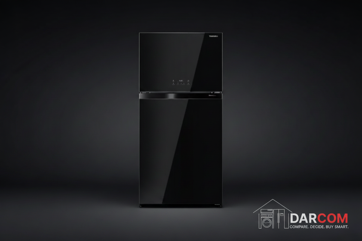 Toshiba Refrigerator - Dark Background with DARCOM Logo