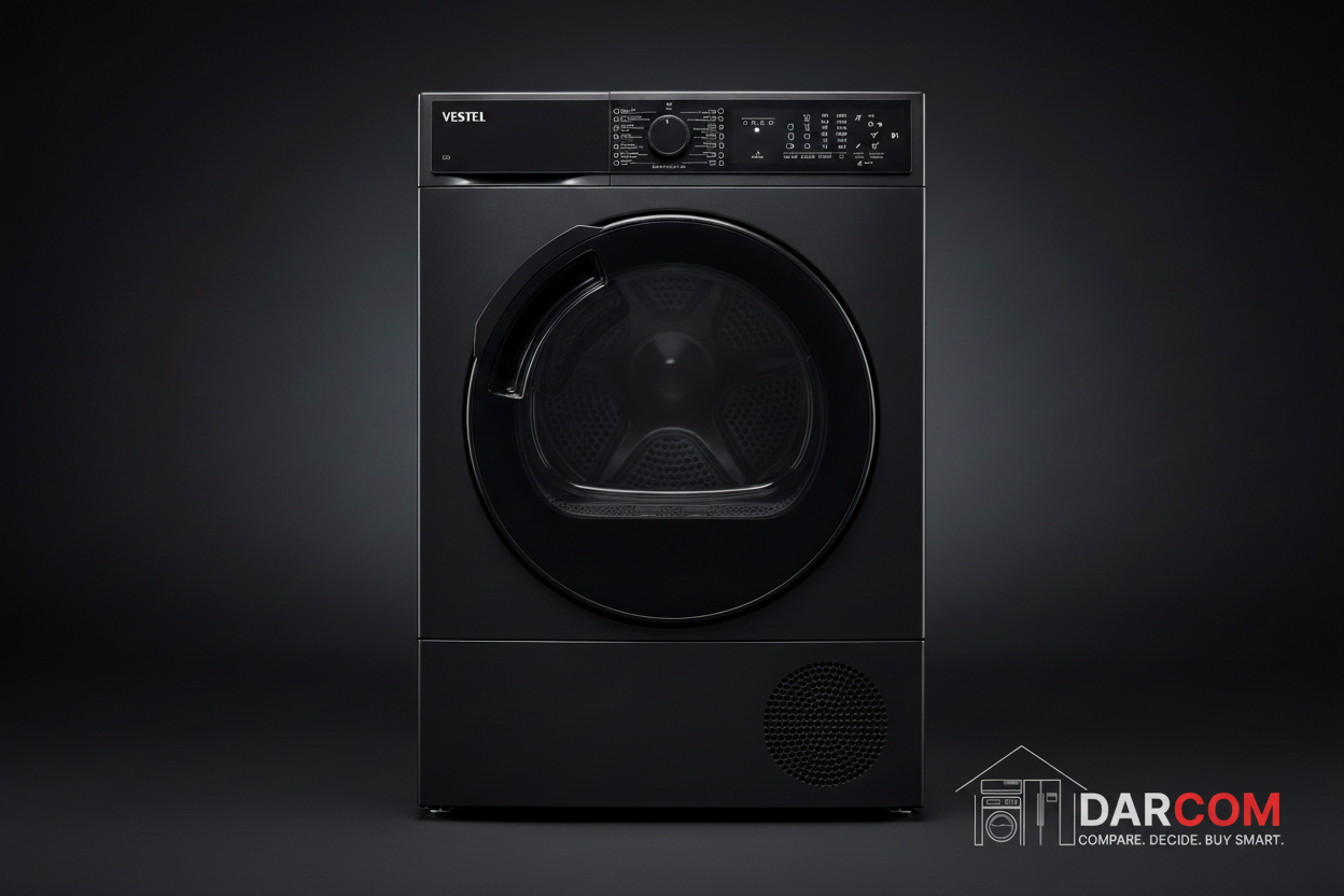 Vestel Dryer Dark Background with DARCOM Logo