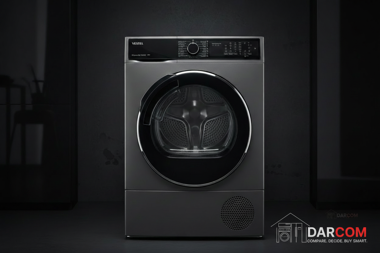 Vestel Dryer Dark Background with DARCOM Logo