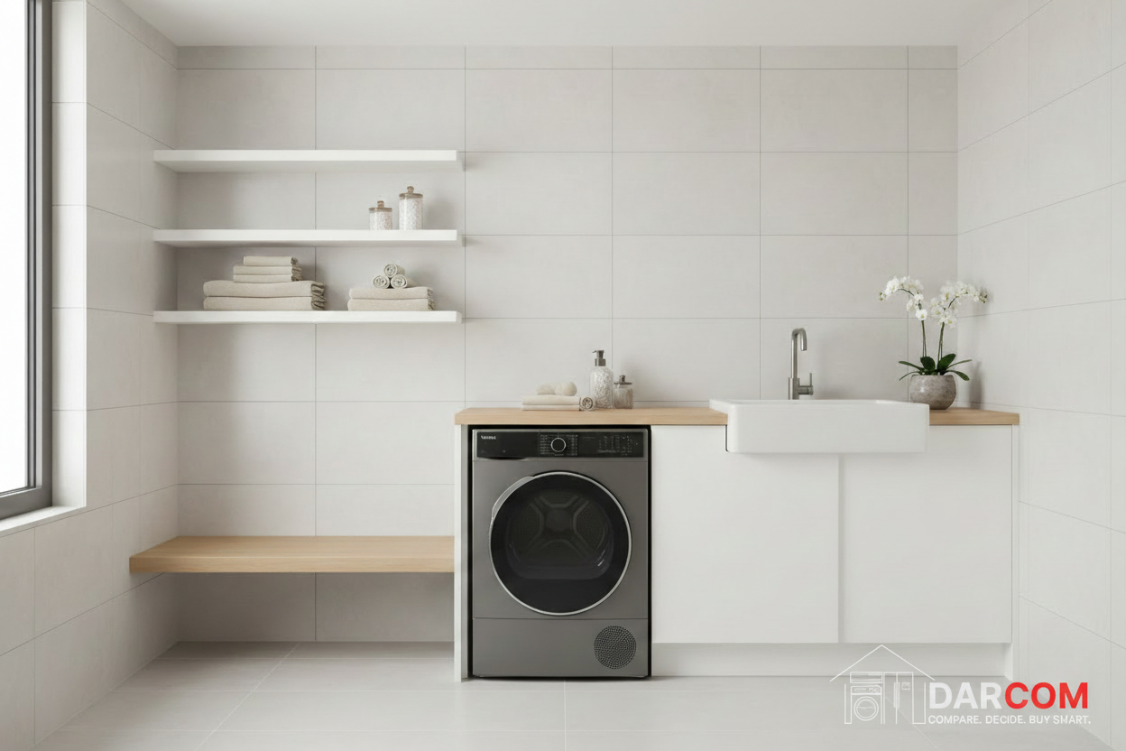 Vestel Dryer Lifestyle Laundry Room with DARCOM Logo